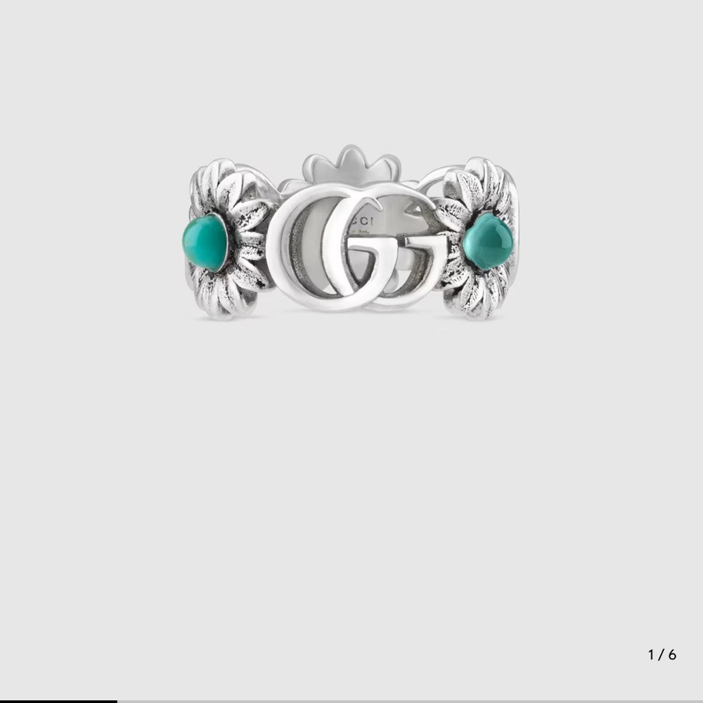 Gucci Silver Floral GG Marmont mother-of-pearl ring